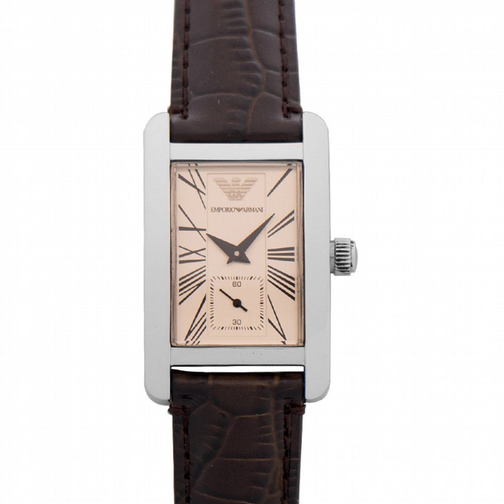 Emporio Armani Classic Beige Dial Brown Leather Strap Watch For Women - AR0155