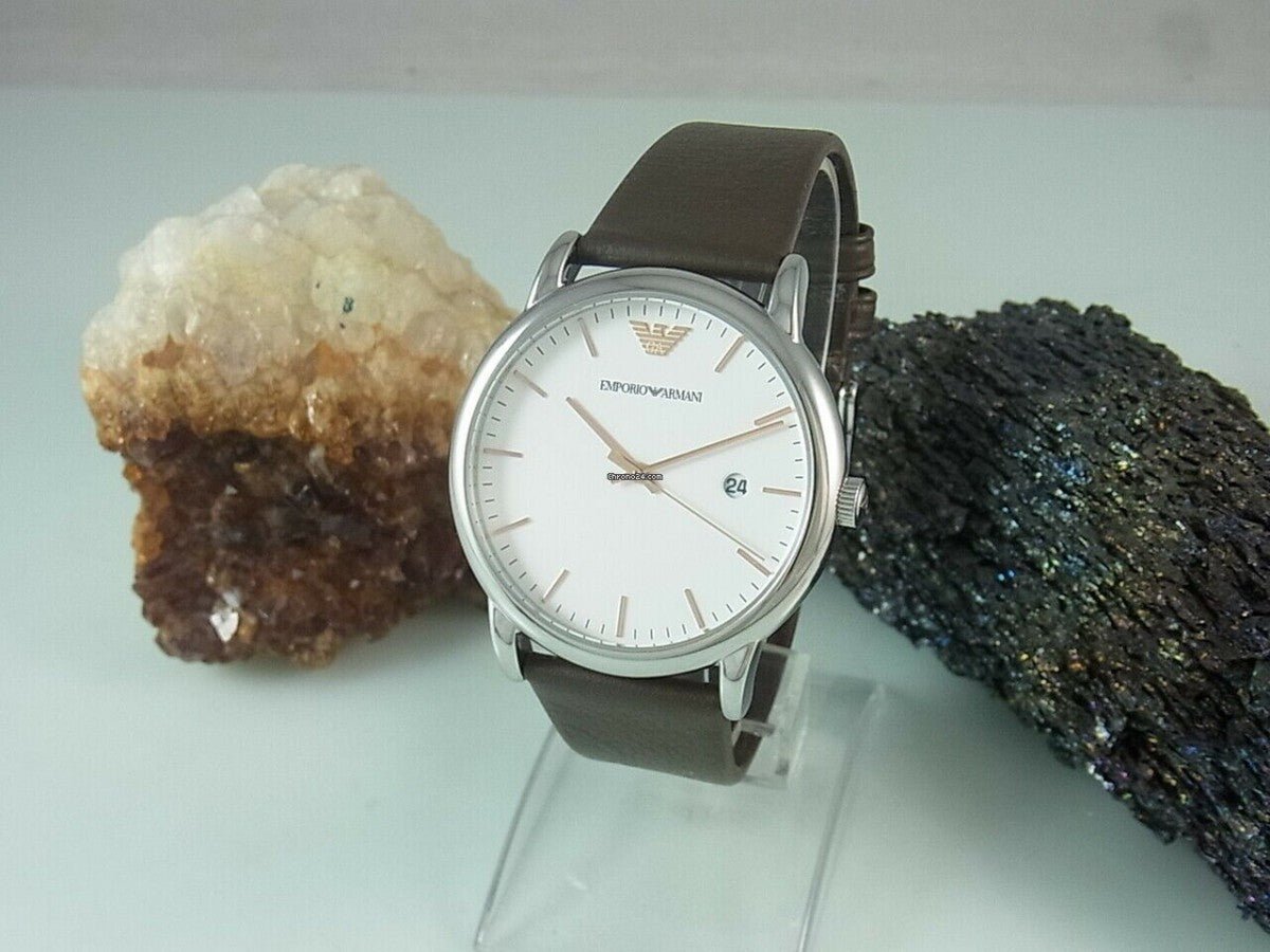 Emporio Armani Herren White Dial Brown Leather Strap Watch For Men - AR11103