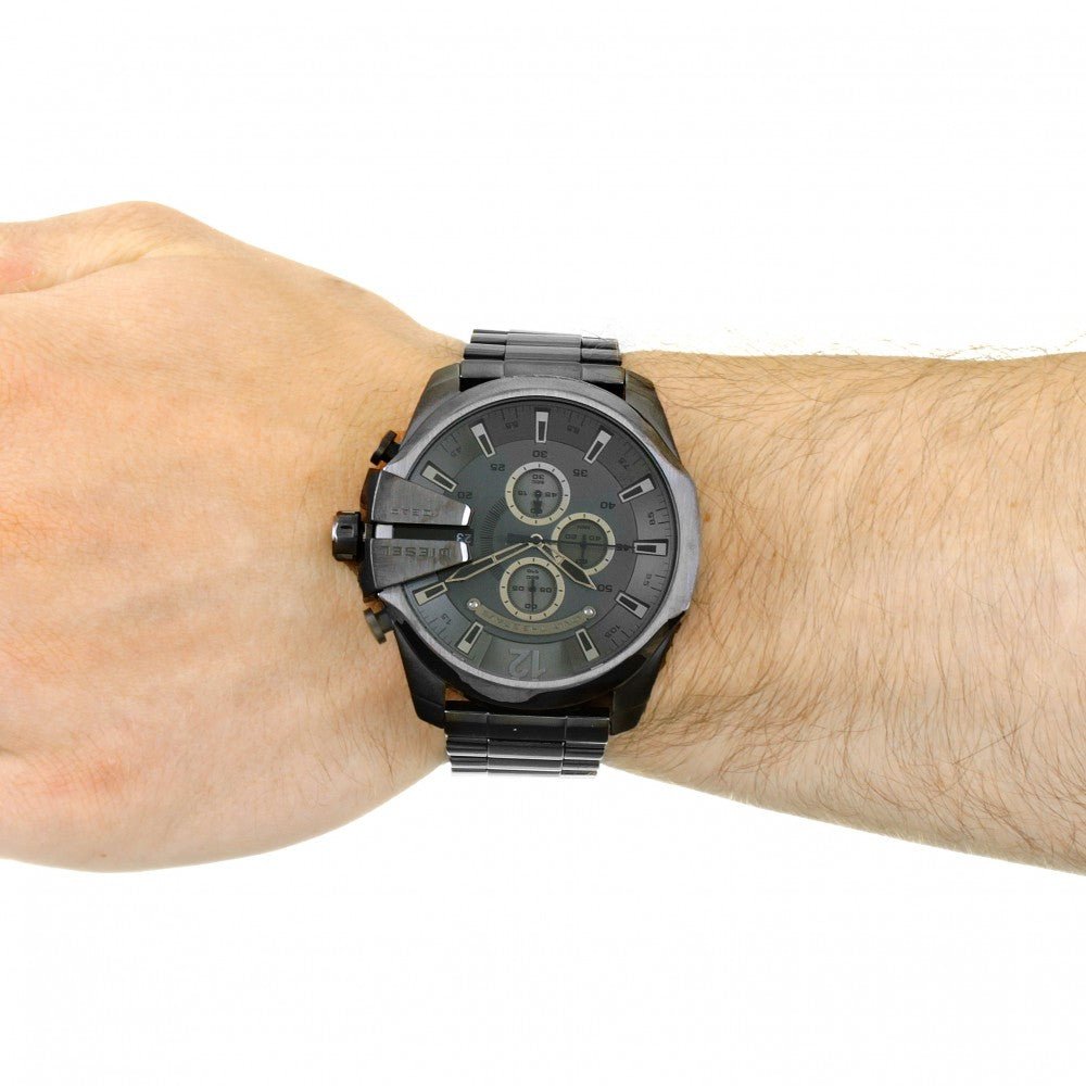 Diesel Mega Chief Chronograph Grey Dial Grey Steel Strap Watch for Men - DZ4282