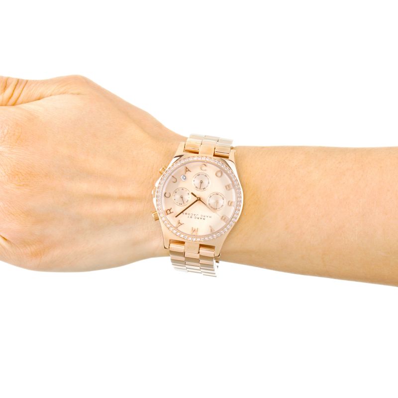Marc Jacobs Henry Chronograph Rose Gold Dial Rose Gold Steel Strap Watch for Women - MBM3118