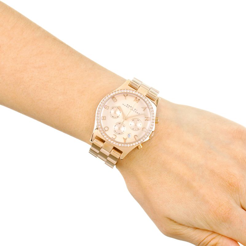 Marc Jacobs Henry Chronograph Rose Gold Dial Rose Gold Steel Strap Watch for Women - MBM3118