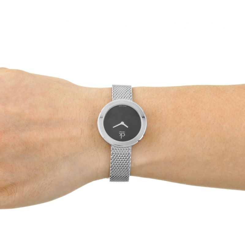 Calvin Klein Firm Black Dial Silver Mesh Bracelet Watch for Women - K3N23121