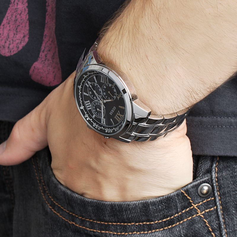 Guess Horizon Chronograph Quartz Black Dial Silver Steel Strap Watch For Men - W0379G1