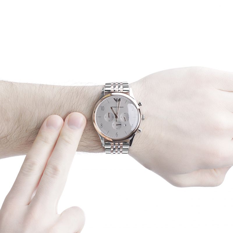 Emporio Armani Beta Chronograph Grey Dial Two Tone Steel Strap Watch For Men - AR1864