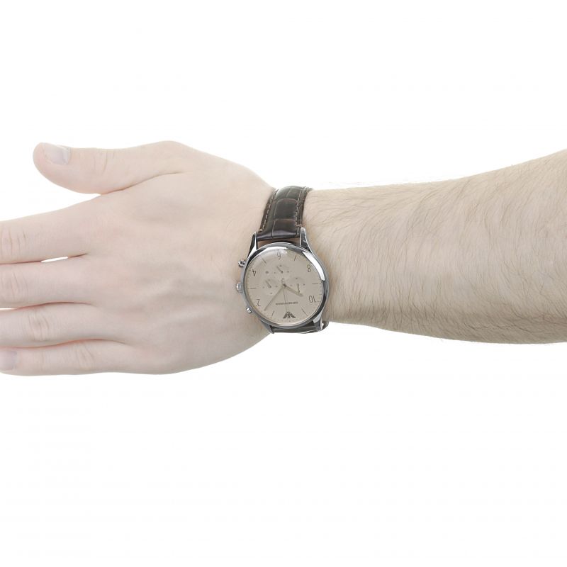 Emporio Armani Classic Chronograph Cream Dial Brown Leather Strap Watch For Men - AR1878