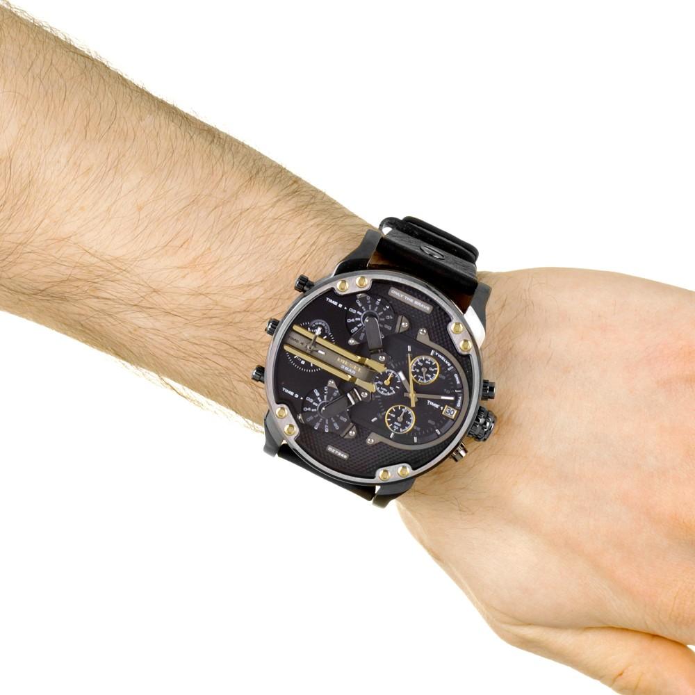 Diesel Mr Daddy 2.0 Chronograph Black Dial Black Leather Strap Watch For Men - DZ7348