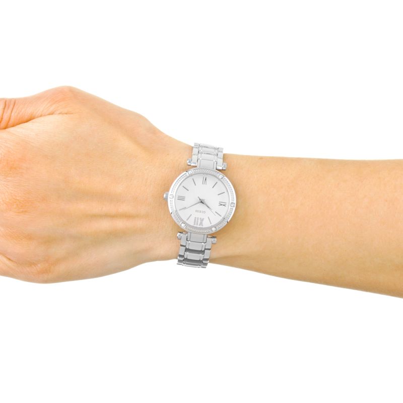Guess Park Ave White Dial Silver Steel Strap Watch for Women - W0767L1