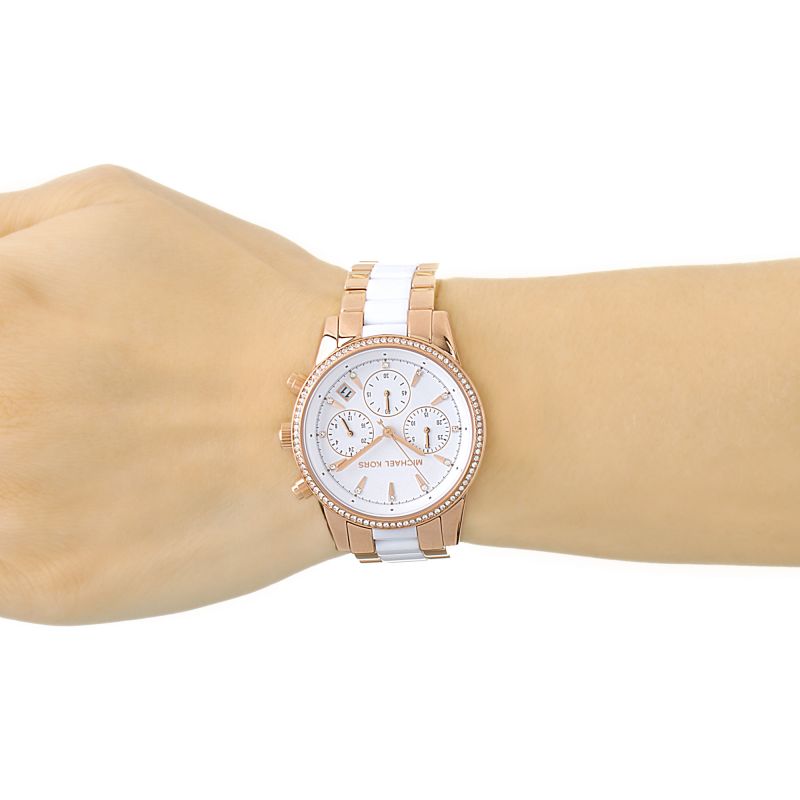 Michael Kors Ritz White Dial Two Tone Steel Strap Watch for Women - MK6324