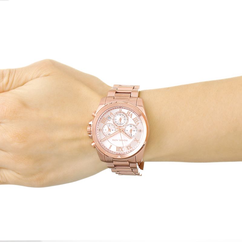 Michael Kors Brecken Chronograph Quartz Rose Gold Dial Rose Gold Steel Strap Watch For Women - MK6367