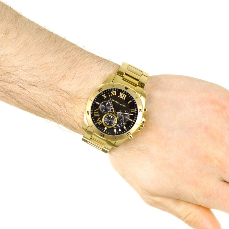 Michael Kors Brecken Chronograph Quartz Black Dial Gold Steel Strap Watch For Men - MK8481