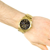 Michael Kors Brecken Chronograph Quartz Black Dial Gold Steel Strap Watch For Men - MK8481