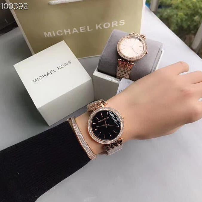 Michael Kors Darci Black Dial Rose Gold Steel Strap Watch for Women - MK3402
