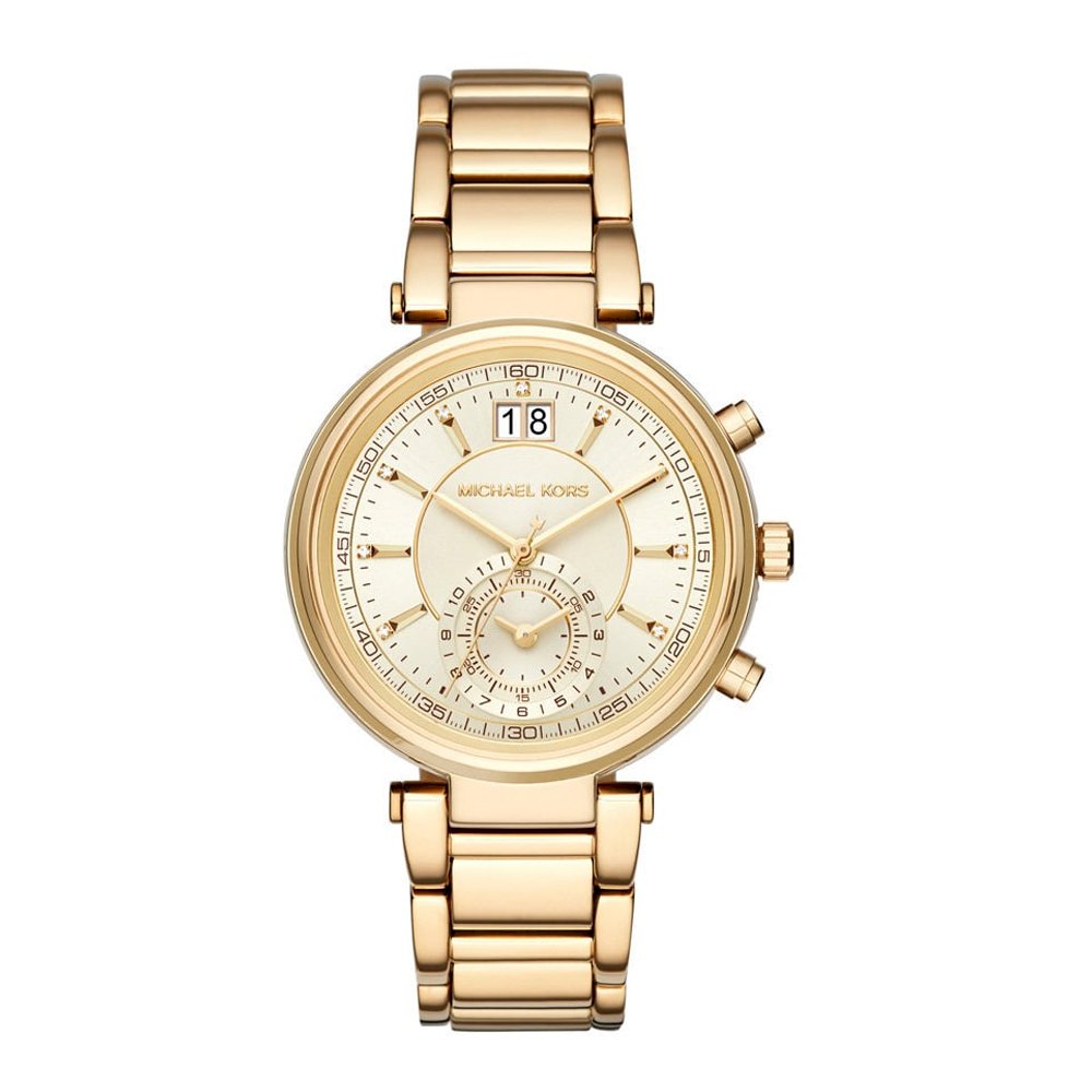 Michael Kors Sawyer White Dial Gold Steel Strap Watch for Women - MK6362