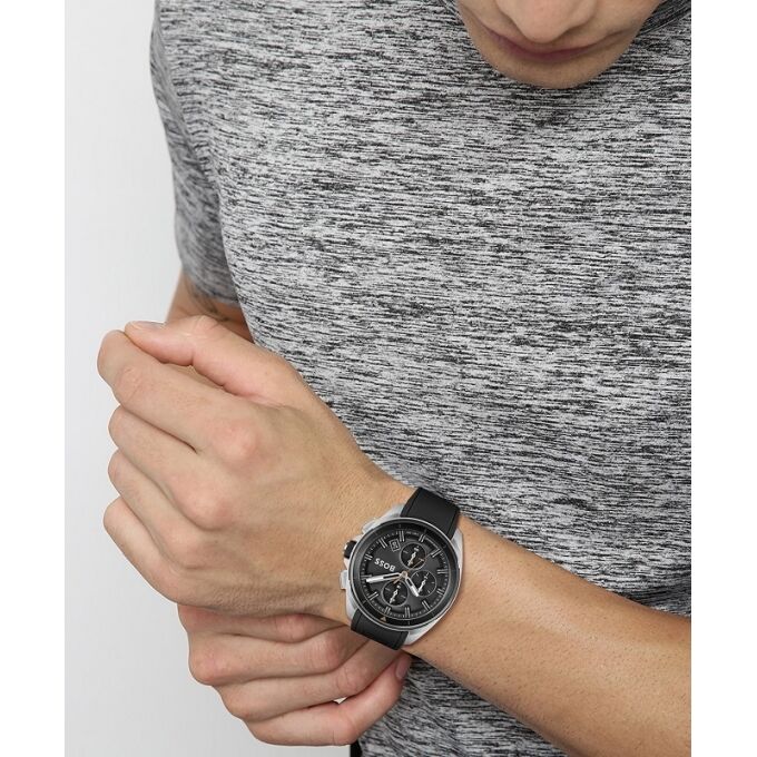 Hugo Boss Allure Black Dial Black Leather Strap Watch for Men - 1513920