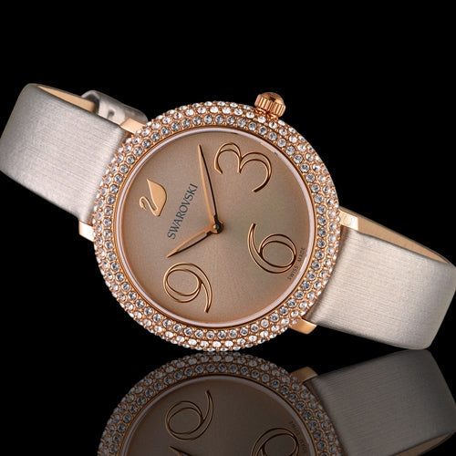 Swarovski Crystal Frost Grey Dial Grey Leather Strap Watch for Women - 5484067