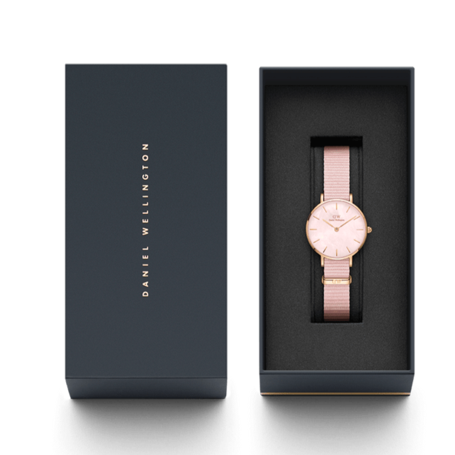 Daniel Wellington Petite Mother of Pearl Pink Dial Pink Nylon Strap Watch For Women - DW00100512