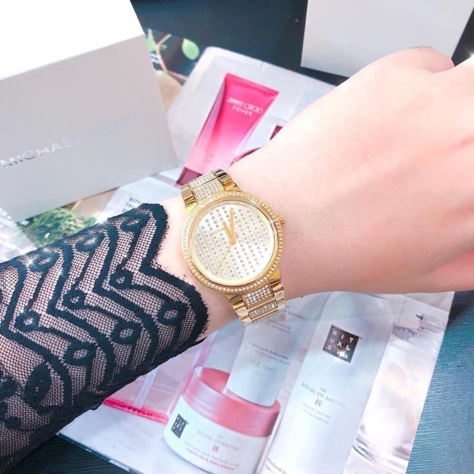 Michael Kors Gabbi Crystals Gold Dial Gold Steel Strap Watch For Women - MK3985