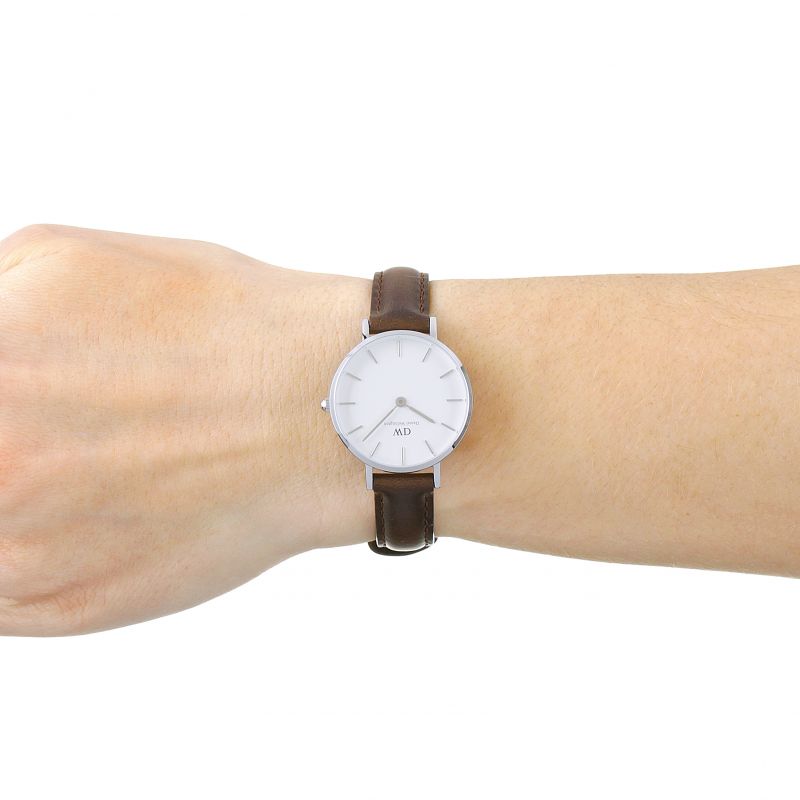 Daniel Wellington Classic Petite White Dial Brown Leather Strap Watch For Women - DW00100239