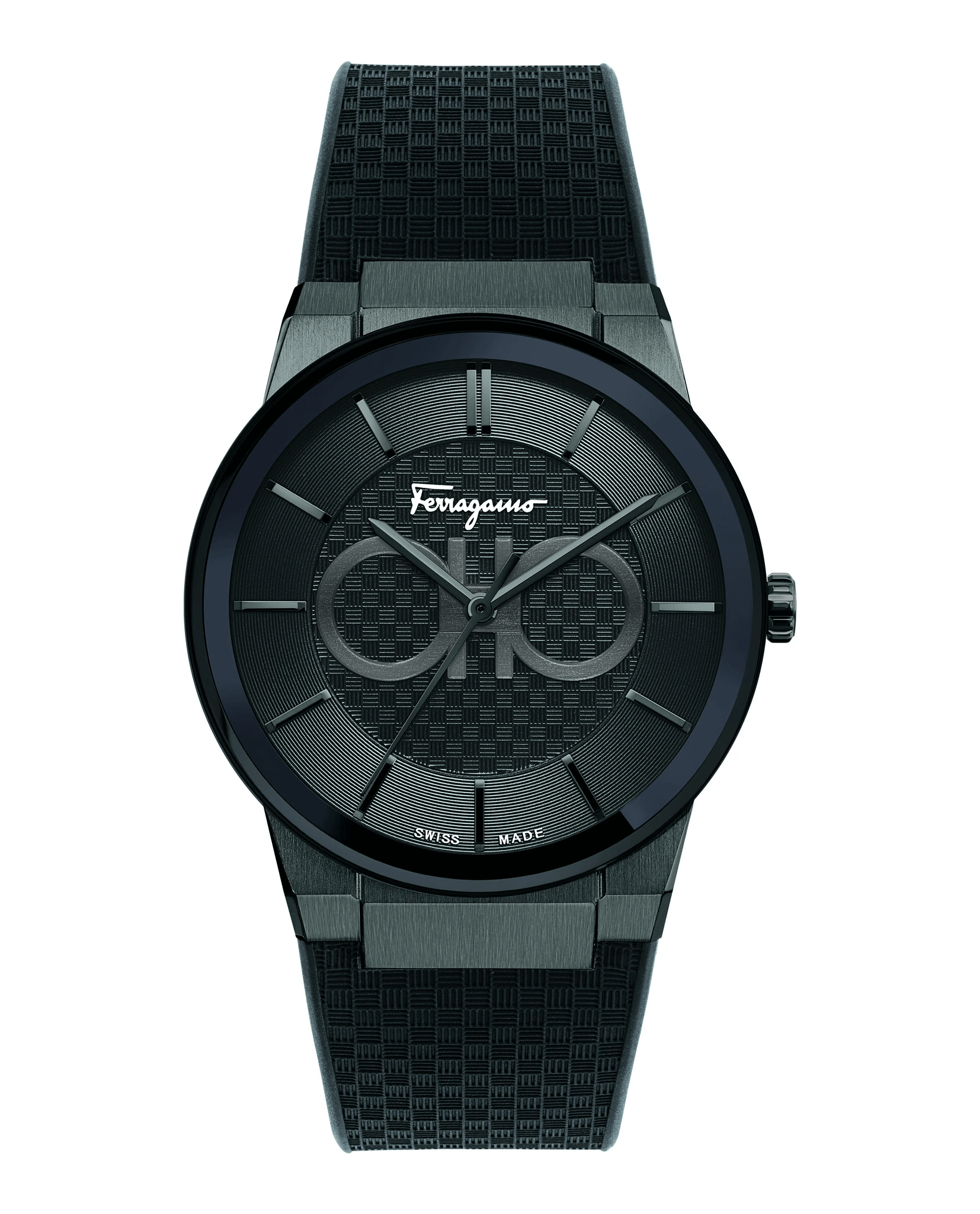 Salvatore Ferragamo Sapphire Black Dial Black Rubber Strap Watch for Men - SFHP00320