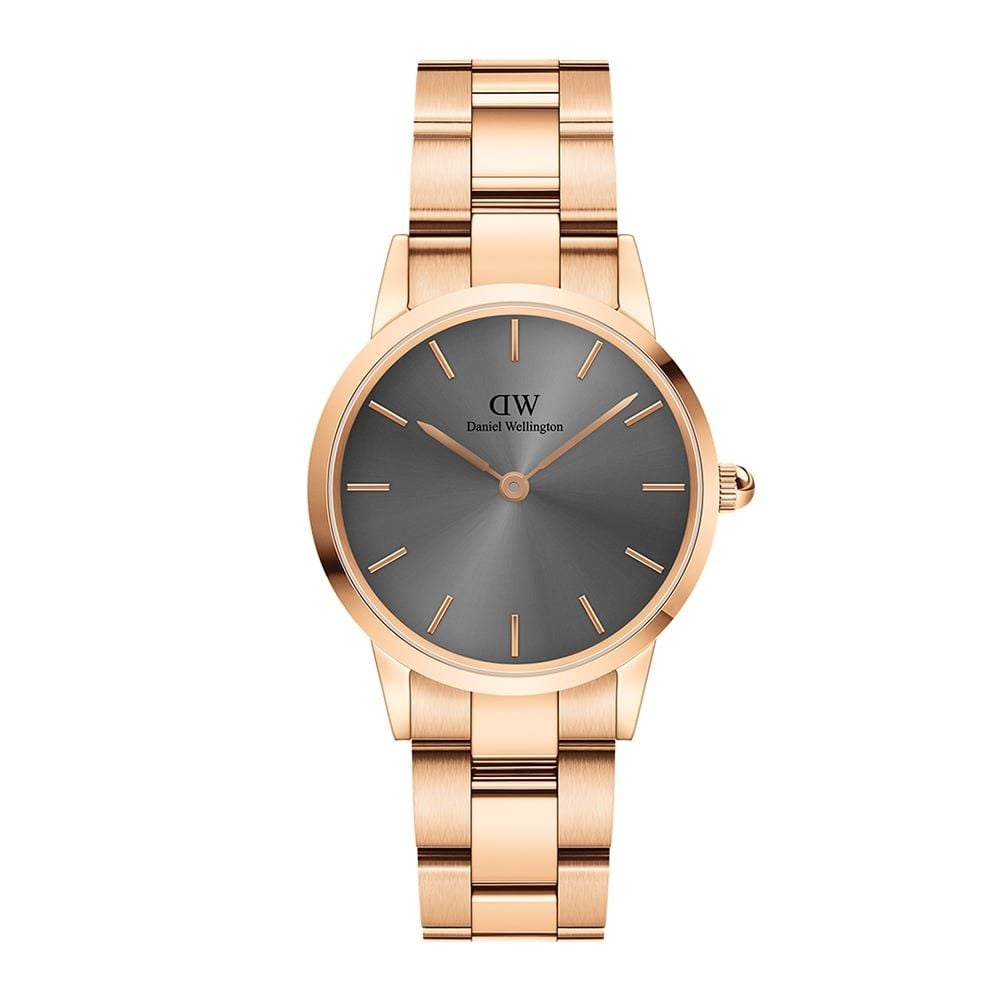 Daniel Wellington Iconic Link Grey Dial Gold Steel Strap Watch For Women - DW00100334