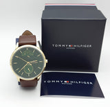 Tommy Hilfiger Hunter Green Dial Brown Leather Strap Watch for Men - 1791607