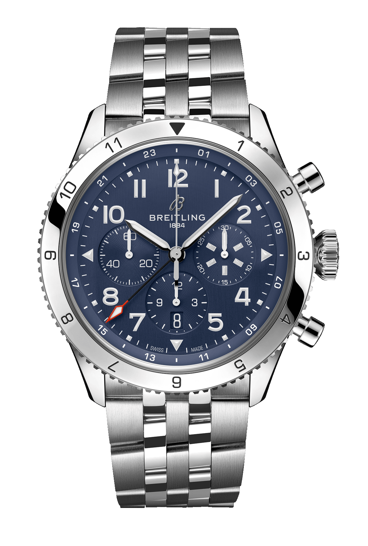Breitling Super Avi B04 Chronograph GMT 46 Tribute to Vought F4U Corsair Blue Dial Silver Steel Strap Watch for Men - AB04451A1C1A1