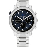 Tommy Hilfiger Troy Chronograph Blue Dial Silver Steel Strap Watch For Men - 1792104