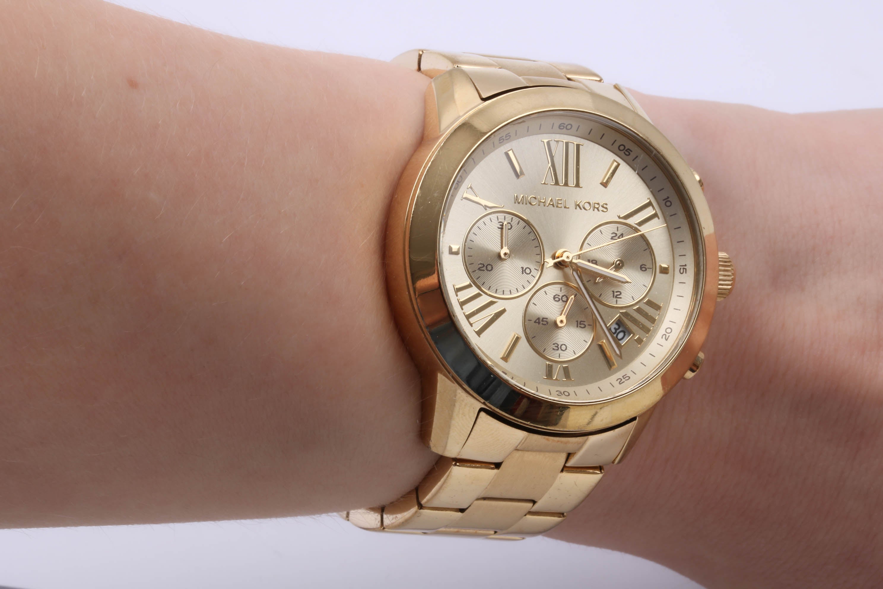 Michael Kors Bradshaw Chronograph Gold Dial Gold Steel Strap Watch For Women - MK5777