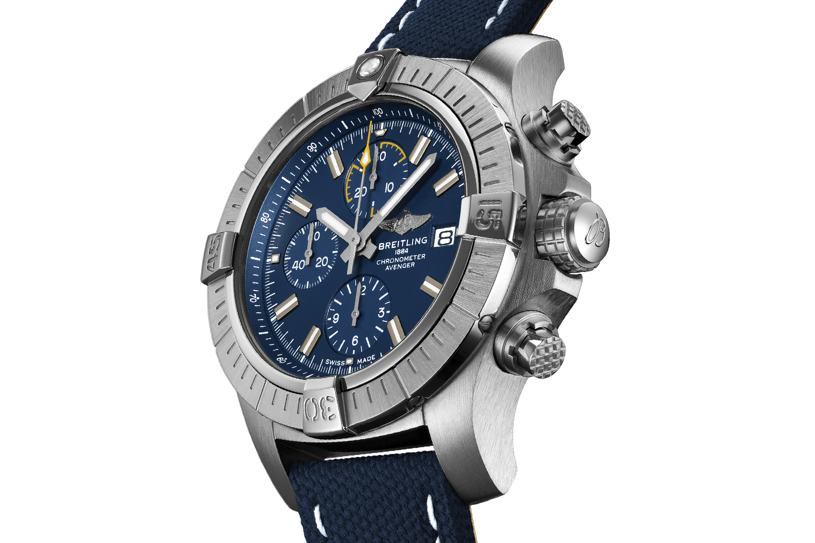Breitling Avenger Chronograph 45mm Blue Dial Blue Calfskin Strap Watch for Men - A13317101C1X2