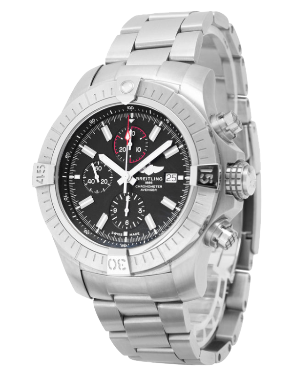 Breitling Super Avenger Chronograph 48 Black Dial Silver Steel Strap Watch for Men - A13375101B1A1