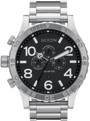 Nixon 51-30 Chrono Black Dial Silver Steel Strap Watch for Men - A083-000