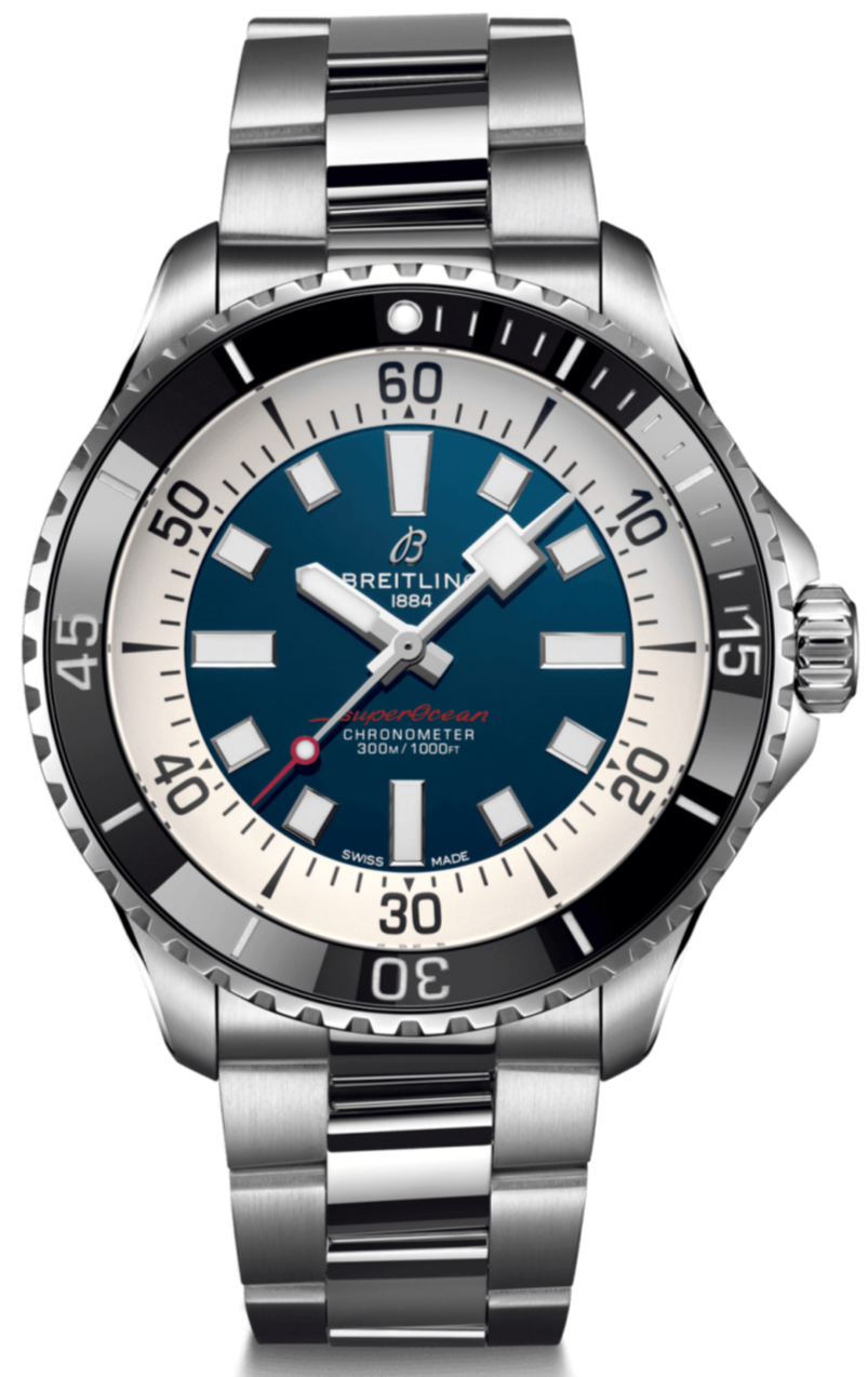 Breitling Superocean Automatic 44mm Blue Dial Silver Steel Strap Watch for Men - A17376211C1A1