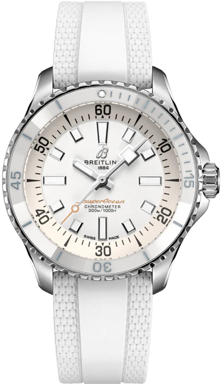 Breitling Superocean Automatic 36 White Dial White Rubber Strap Watch for Men - A17377211A1S1