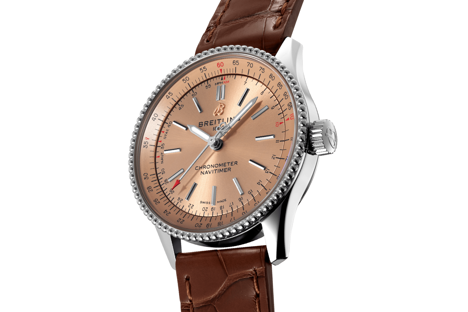 Breitling Navitimer Automatic 35 Brown Dial Brown Leather Strap Watch for Men - A17395201K1P1