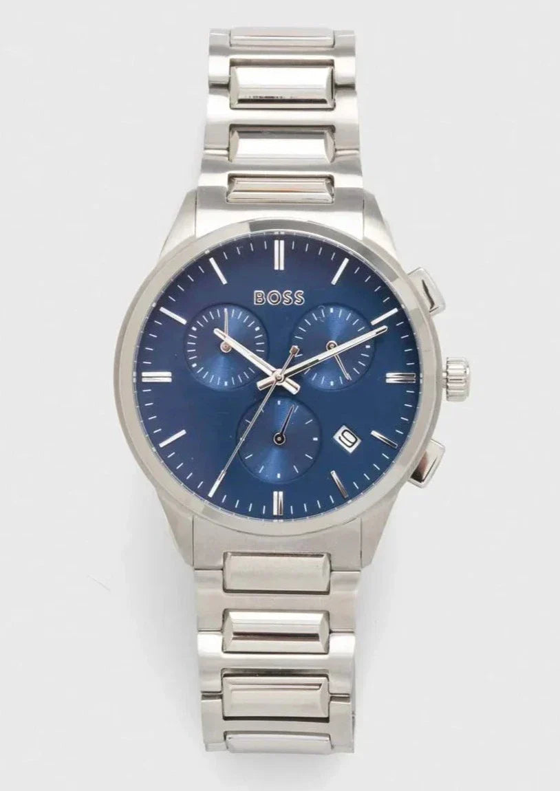 Hugo Boss Dapper Chronograph Blue Dial Silver Steel Strap Watch For Men - 1513927