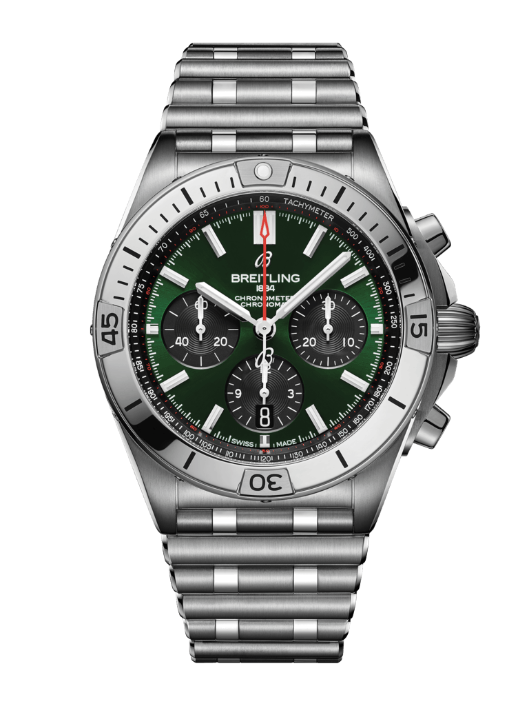 Breitling Chronomat B01 42 Green Dial Silver Steel Strap Watch for Men - AB0134101L1A1
