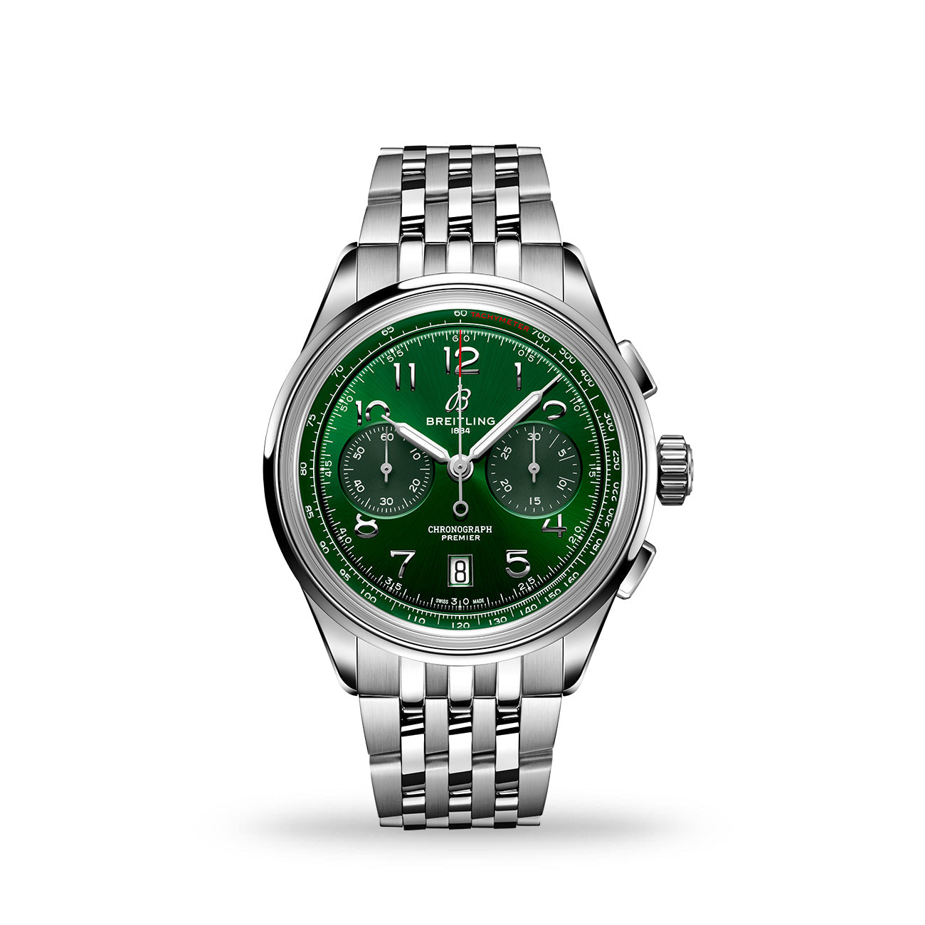 Breitling Premier B01 Chronograph 42 Green Dial Silver Steel Strap Watch for Men - AB0145371L1A1