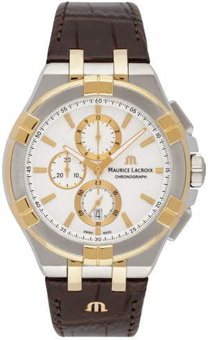 Maurice Lacroix Aikon Chronograph White Dial Brown Leather Strap Watch For Men - AI1018-PVY11-132-1