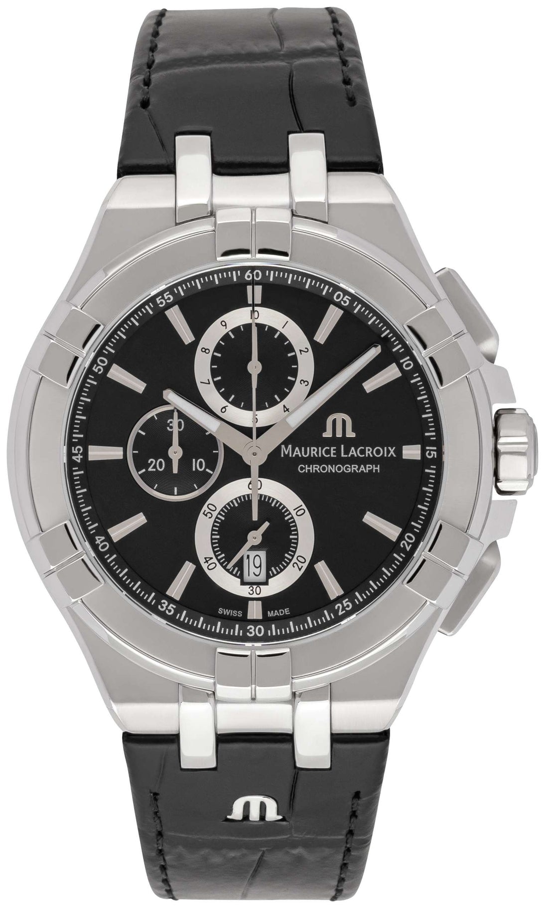 Maurice Lacroix Aikon Chronograph Black Dial Black Leather Strap Watch for Men - AI1018-SS001-330-1