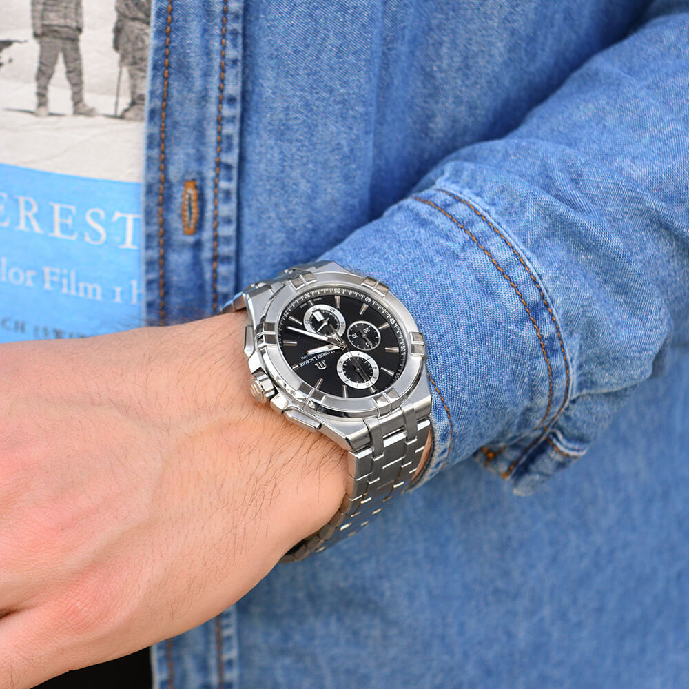 Maurice Lacroix Aikon Chronograph Black Dial Silver Steel Strap Watch for Men - AI1018-SS002-330-1