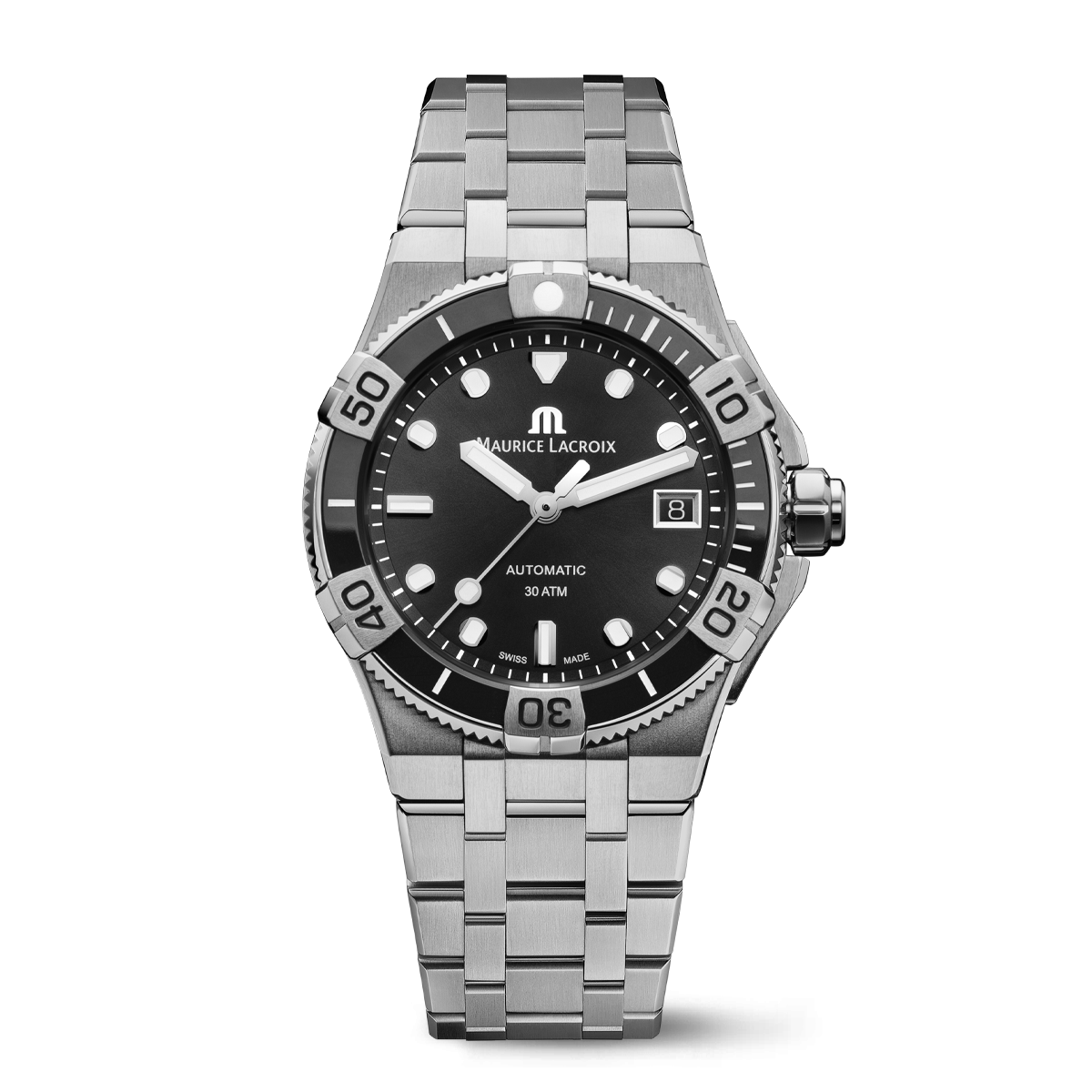 Maurice Lacroix Aikon Venturer Automatic Black Dial Silver Steel Strap Watch For Men - AI6057-SSL22-330-1