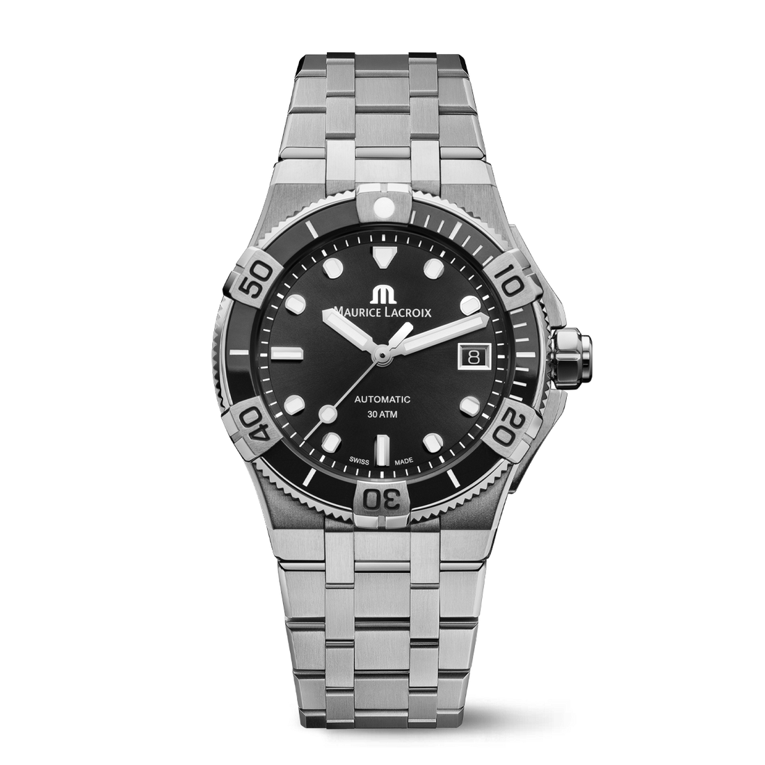 Maurice Lacroix Aikon Venturer Automatic Black Dial Silver Steel Strap Watch For Men - AI6057-SSL22-330-1