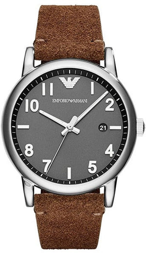Emporio Armani Luigi Quartz Gray Dial Brown Leather Strap Watch For Men - AR11070
