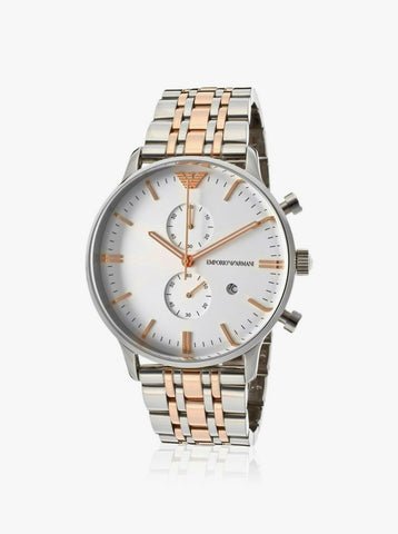 Emporio Armani Chronograph White Dial Two Tone Steel Strap Watch For Men - AR0399