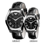 Emporio Armani Velente Black Dial Black Leather Strap Watch For Women - AR0644