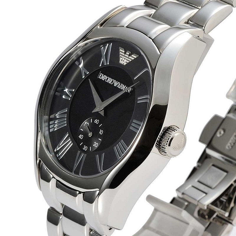Emporio Armani Valente Black Dial Silver Steel Strap Watch For Men - AR0680
