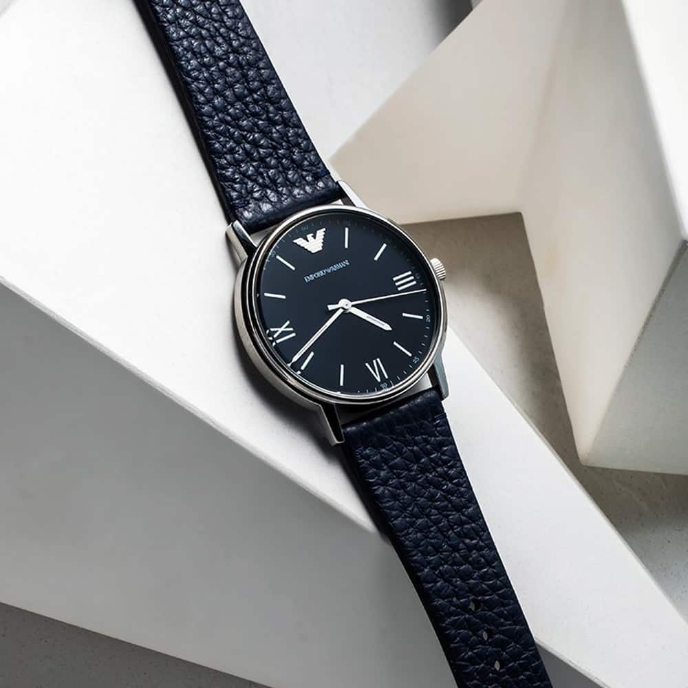 Emporio Armani Kappa Quartz Blue Dial Blue Leather Strap Watch For Women - AR11012