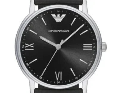 Emporio Armani Kappa Analog Quartz Black Dial Black Leather Strap Watch For Men - AR11013