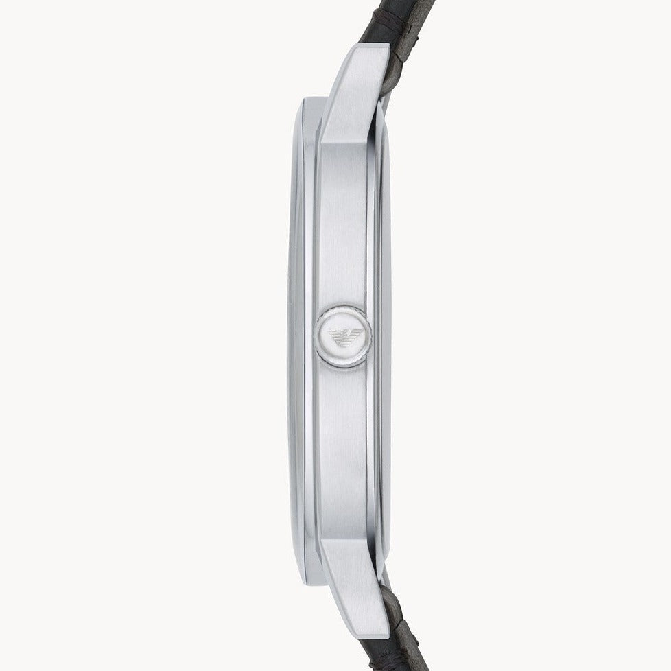 Emporio Armani Kappa Analog Quartz Black Dial Black Leather Strap Watch For Men - AR11013