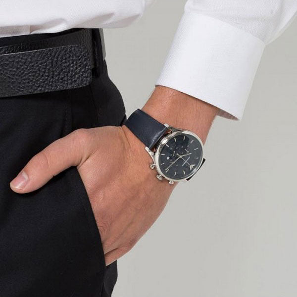 Emporio Armani Lambda Chronograph Blue Dial Blue Leather Strap Watch For Men - AR11018